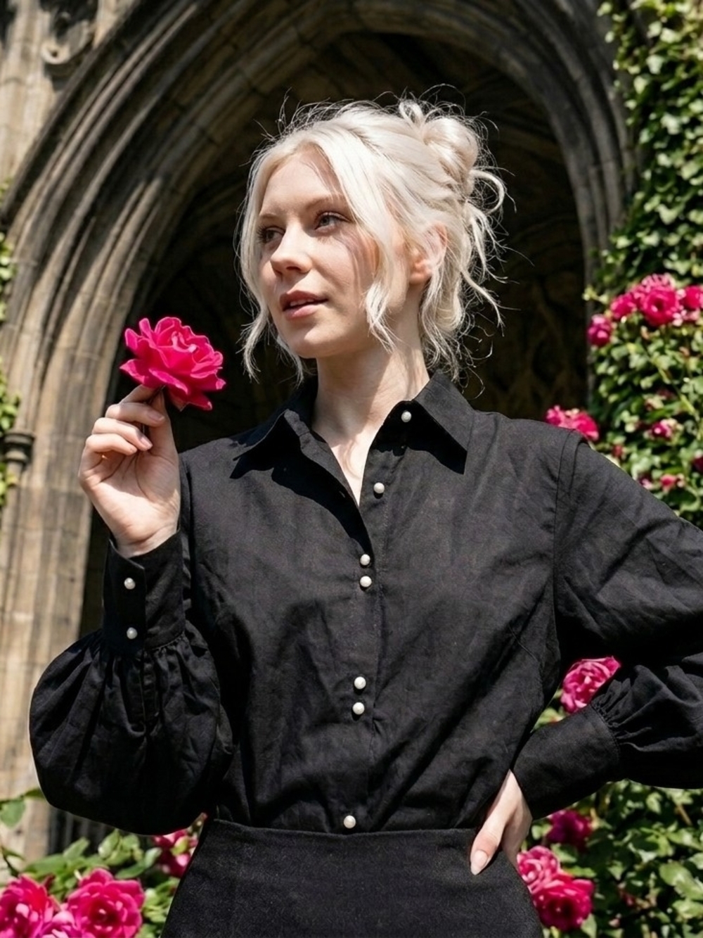 🕯️ Victorian Silky Bishop Sleeve Blouse 🕯️MULTIPLE SIZES BRAND NEW NO TAGS - Picture 2 of 6